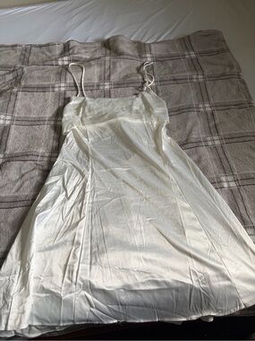 Amazon White Satin Mini Dress with Spaghetti Straps